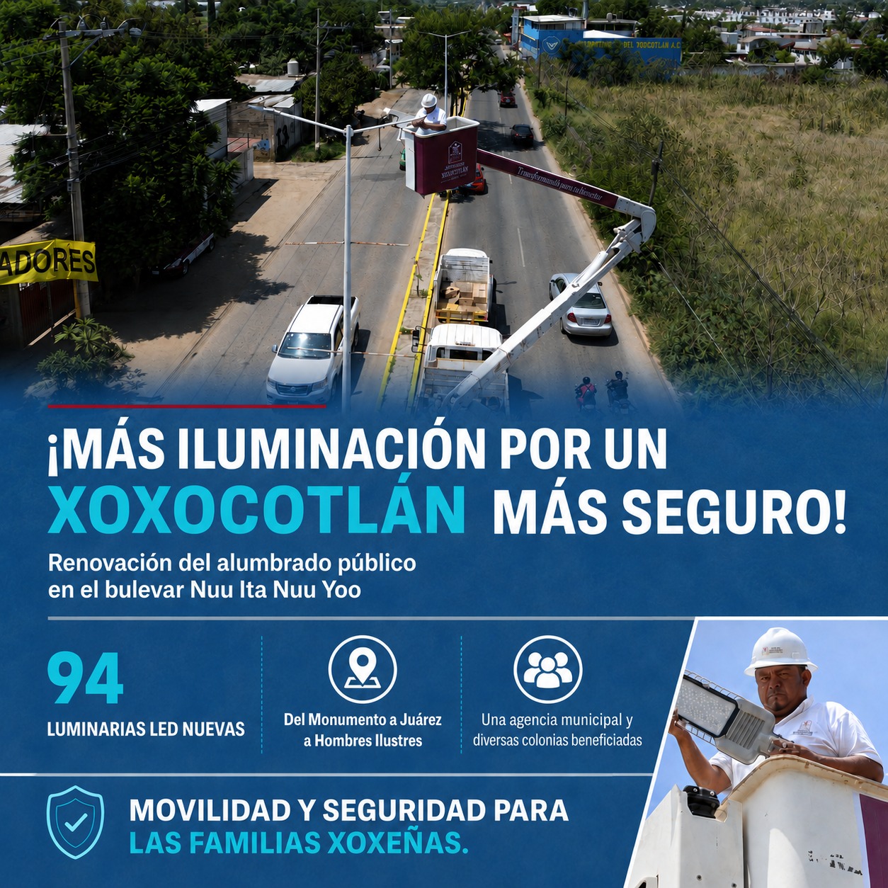 Xoxocotlán mejora la iluminación en vialidades prioritarias