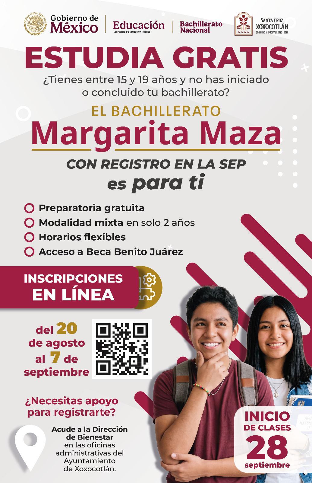 Estudia gratis en Xoxocotlán; continúan inscripciones al Bachillerato Nacional Margarita Maza